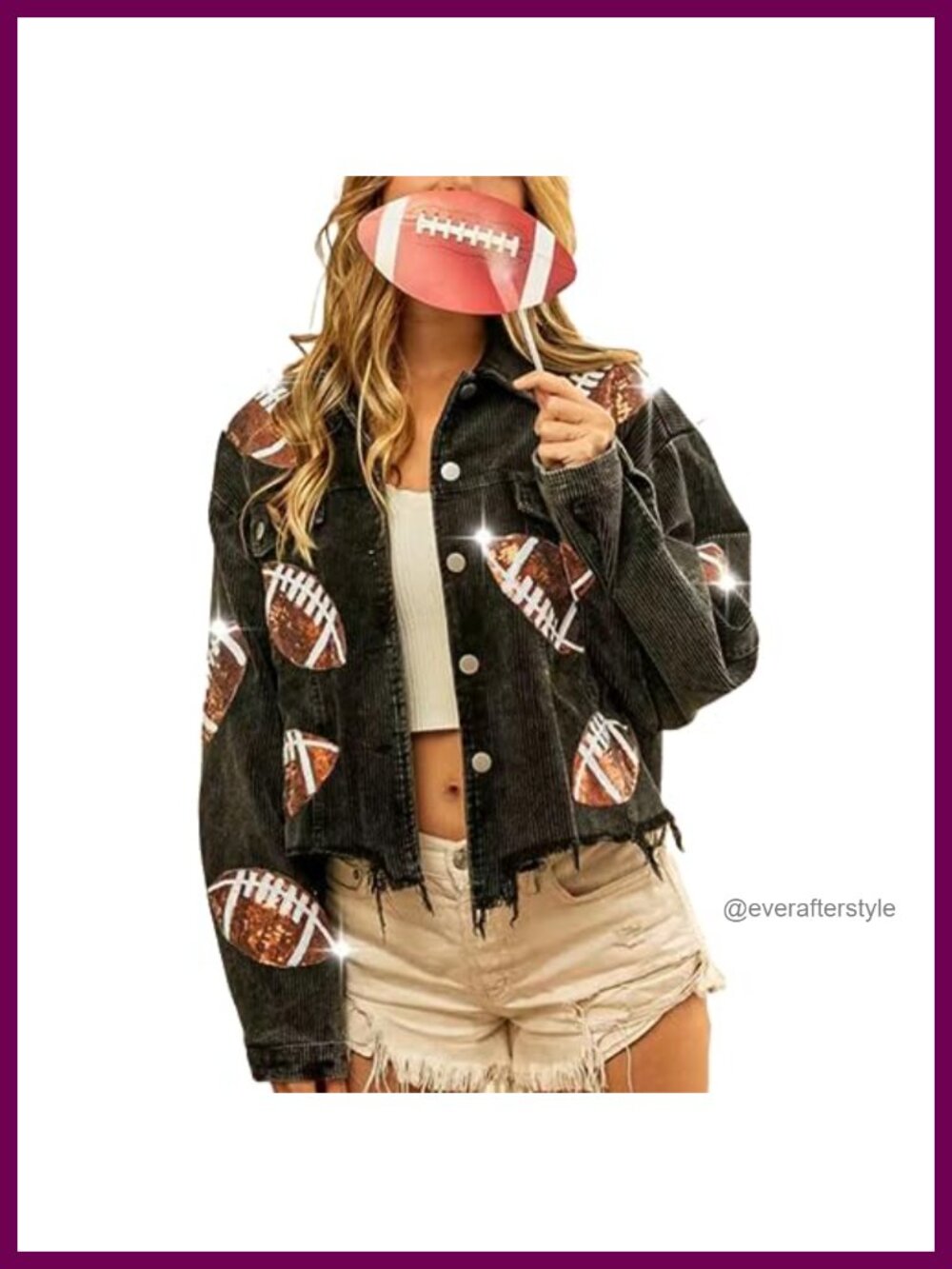 SeekMe Cropped Corduroy Football Jacket Sequin Rugby Patched Shacket